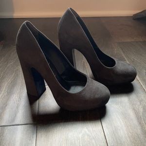 Grey suede platform heels